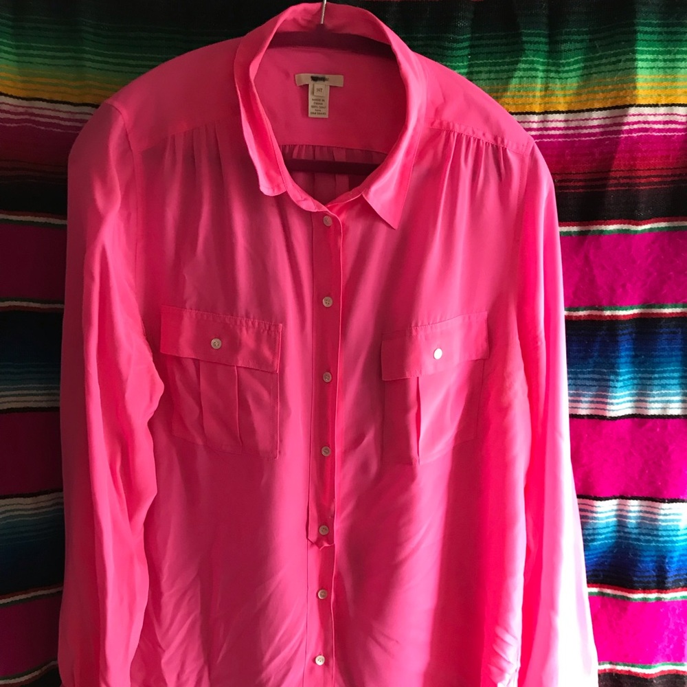 J.Crew hot pink button down blouse